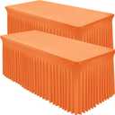Shillance 2 Packs Orange Spandex Tableclothes for 8 Foot Rectangle Table, Spandex Table Covers 8FT Stretch Table Skirts Rectangle Wrinkle Free Fitted Tablecover for Event, Wedding, Banquet & Parties