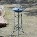 Multifunctional Solar Bird Bath for Outside, Metal Birdbath Stand and Solar Fountain Bird Bath Bubbler Combo Set, Solar Birdbaths for Outdoors Garden Lawn Yard DecorBlue