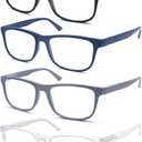 Large Reading Glasses Mens Oversized Wide Readers +1.00 Lightweight Square Magnifying Cheaters Glasses for Men W/Big Head 4 Pack (Matte-black/Gray/Blue/Frosted Clear Frames)