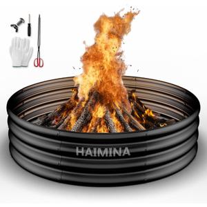 36 Inch Fire Pit Ring, Heavy Duty Large Fire Pit Ring for Outside Wood Burning, Fire Pits Rings with High-Temperature Coating for Backyard, Bonfire, Camping, Beach (3x3 FT)