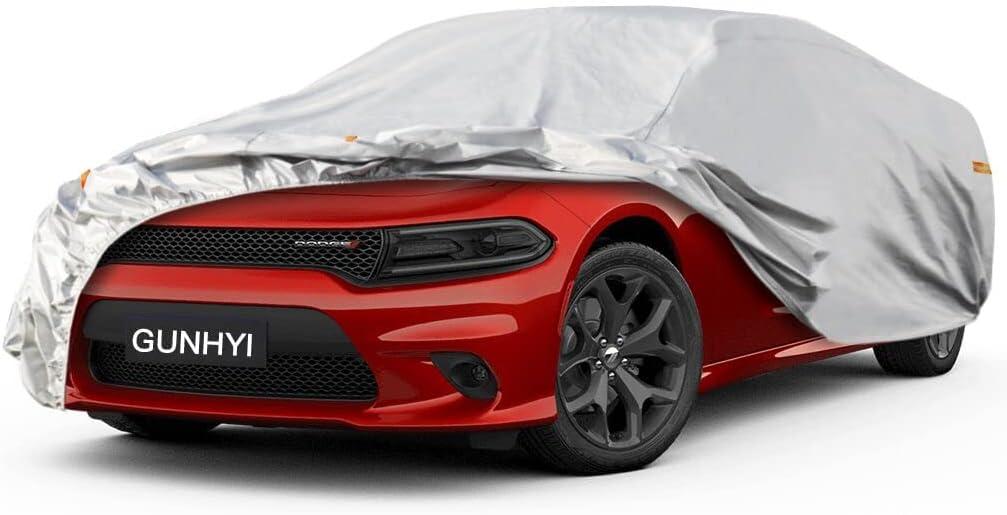 GUNHYI 6 Layers Sedan Car Cover Waterproof All Weather, 100% Waterproof Outdoor Car Covers Full Exterior Covers for Automobiles Sedan Hatch SUV Rain Sun UV Dust Protection. Size A7  