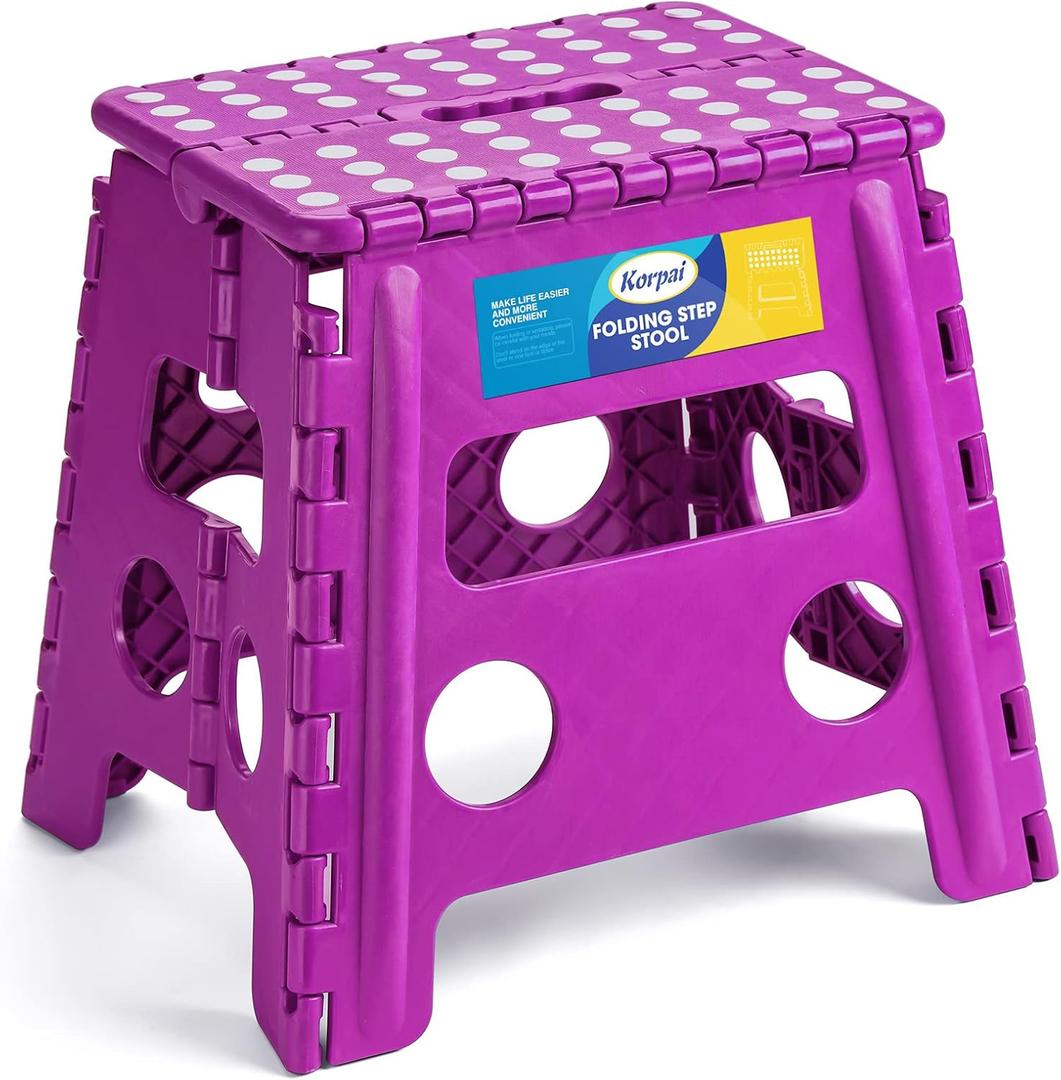 Korpai 13" Folding Step Stool for Adults and Kids Holds Up to 300 lbs,Non-Slip Folding Stools with Portable Handle, Compact Plastic Foldable Step Stool for Bathroom,Bedroom, Kitchen, Purple,1PC