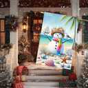 IVN Beach Snowman Christmas Garden Flag 28 x 40 Inch Double Sided House Flag with Shell Palm Tree and Seagull Design for Coastal Outdoor Holiday Decor