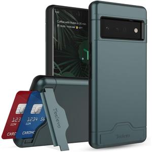 Teelevo Wallet Case for Google Pixel 6 Pro, Dual Layer Case with Card Slot Holder and Kickstand for Google Pixel 6 Pro - Dark Green
