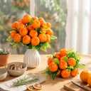 Daifunli 4 Pack 16 Inch Artificial Orange Branches with 12 Fruit Realistic Fake Orange Bouquet with Leaves Faux Fruit Flowers Table Centerpiece for Vase Home Party Wedding Decoration