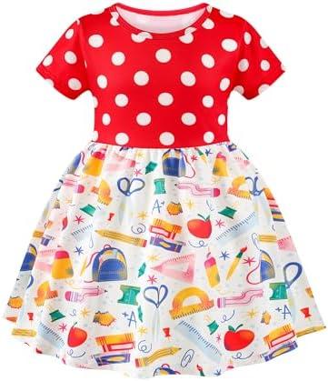 AlisOker Toddler Girls Back to School Dress Casual Flutter Sleeve Swing Midi Kids Summer Sundress School Outfit 4-8 Years