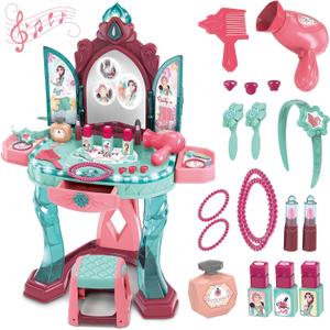 Toddler Vanity Table for Girls — Princess Makeup Playset with Light & Sound Mirror, Magic Sensor, Stool & Accessories, Pretend Beauty Toy for Ages 3+, Standard