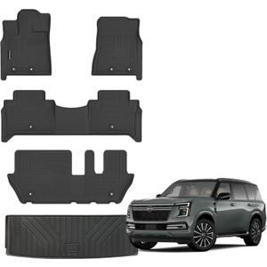 Floor Mats for 2025 Nissan Armada 8 Seats Upgrade Trunk Mat All Weather Floor Liners TPE Rubber Cargo Liner Fit for Nissan Armada 2025 Anti-Slip Full Set Automobile Mats Accessories,for Nissan Armada Floor Mats & Trunk Mats
