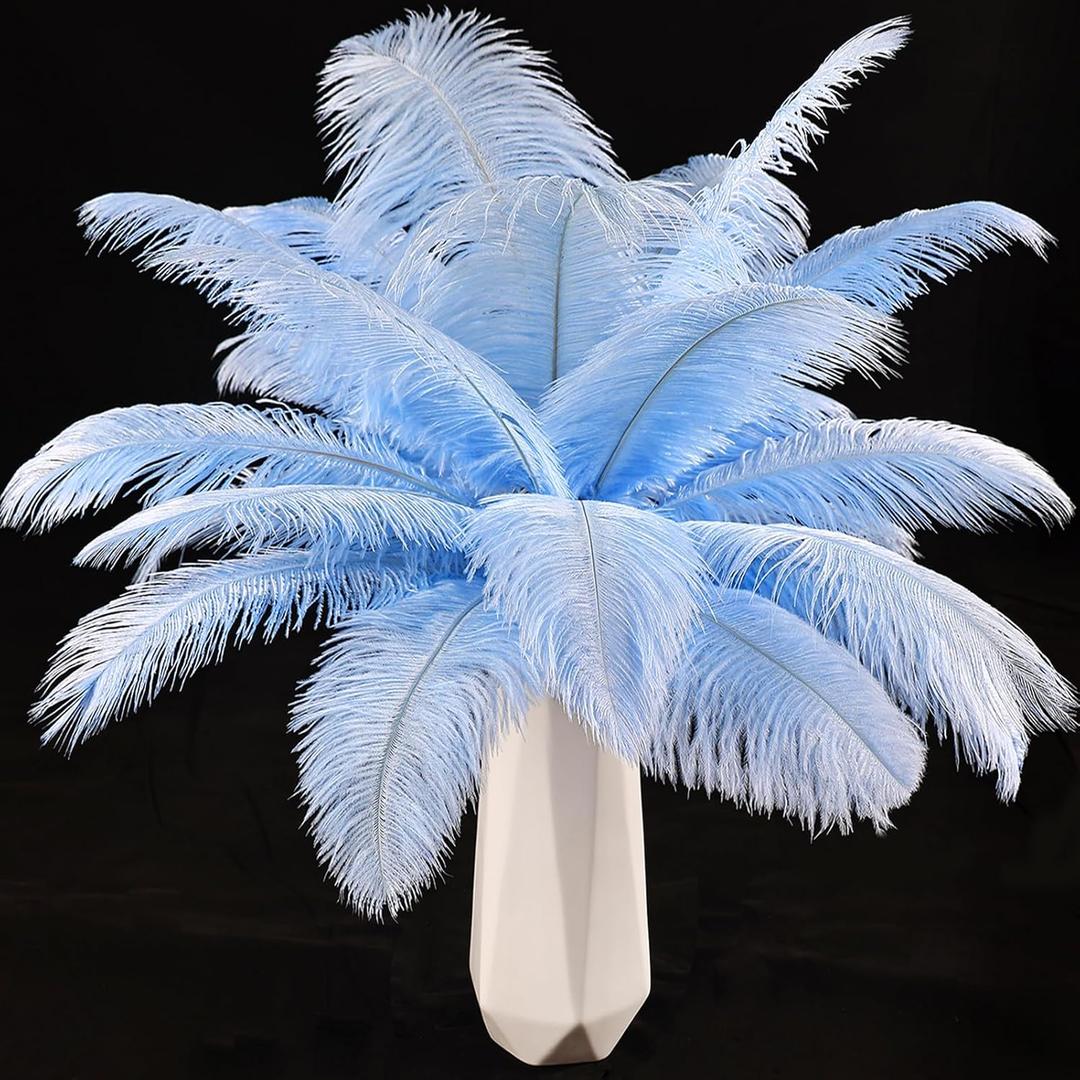 THARAHT Baby Blue Ostrich Feathers 24pcs Natural Bulk 10-12Inch 25cm-30cm for Crafts Wedding Party Centerpieces Easter Gatsbi and Home Decoration Feathers
