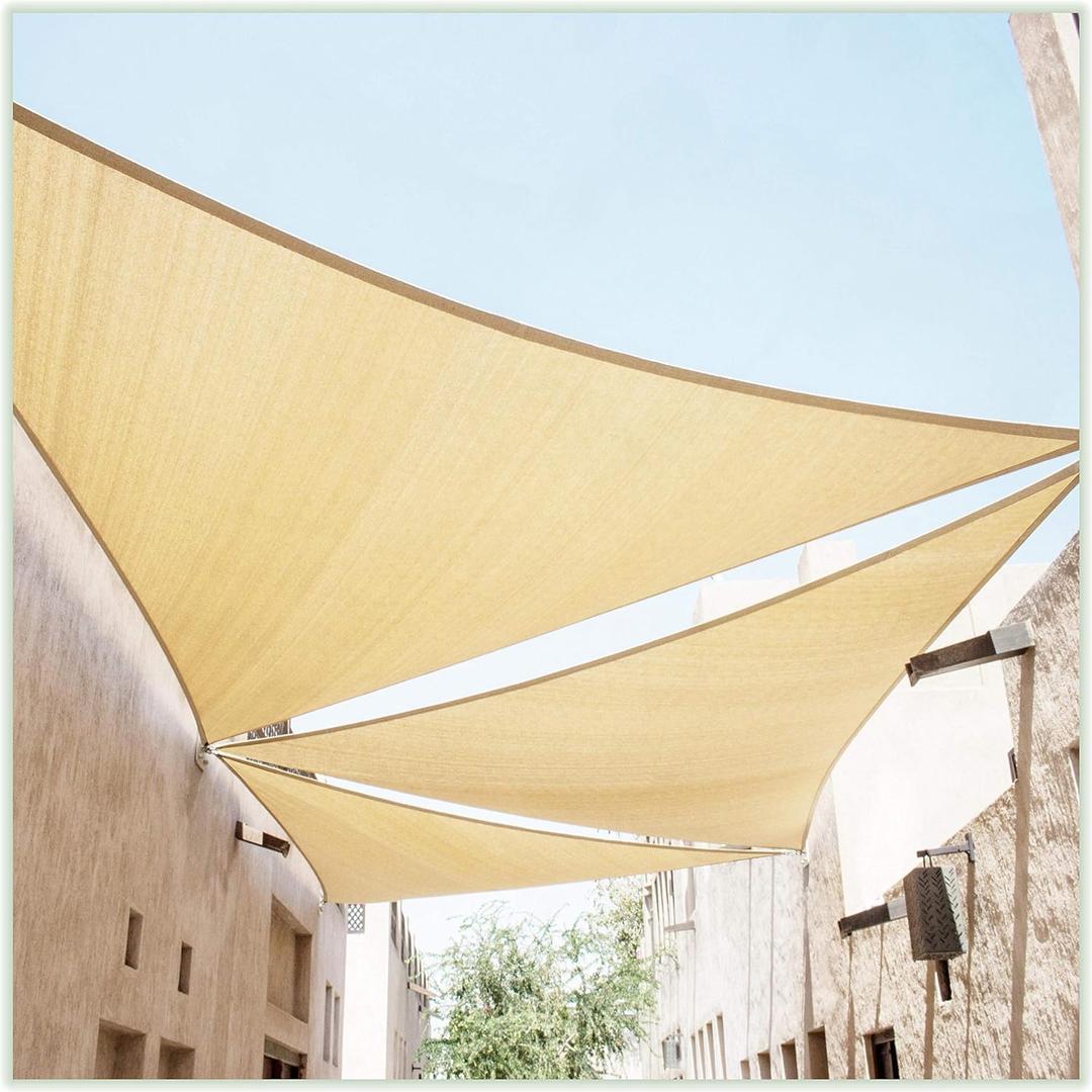 ColourTree 20' x 20' x 20' Beige Triangle TAPT20 Sun Shade Sail Canopy Mesh Fabric UV Block UPF50 - Commercial Heavy Duty - 190 GSM 