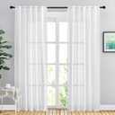 NICETOWN White Curtains 84 inches Long for Living Room, Rod Pocket & Back Tab Semi Sheer Linen Curtains Vertical Drapes Privacy with Light Through for Hall/Villa, 42" W x 84" L, 2 Panels