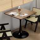 Walnut Square Tulip Table for 2, 24 Inch Small Dining Table with Metal Pedestal Base for Kitchen, Mid-Century Modern Table with Round Corners for Living Room, Cafe and Home Office