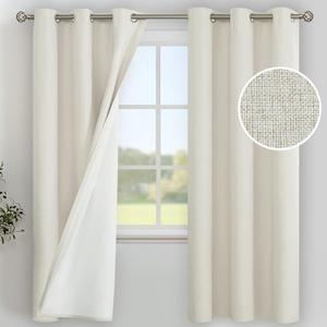 YoungsTex Linen 100% Blackout Curtains for Bedroom 72 Inch Long, Grommet Faux Linen Thermal Insulated Full Room Darkening Window Drapes for Living Room with White Liner, 2 Panels, 42 X 72 Inch