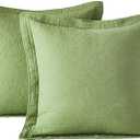 WINLIFE 100% Cotton Quilted Euro Sham Covers, 2 Pack Cotton 26'' x 26'' Pillow Covers, Soft and Breathable Euro Shams, Square Pillow Shams, Olive Green