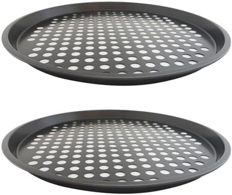Heluok 2 Pack Pizza Pan with Holes, Pizza Tray for Oven, Carbon Steel Perforated Pizza Pans, Nonstick Round Pizza Baking Pan for Frozen & Homemade Pizza Home Kitchen Restaurant - 11 Inch, Black