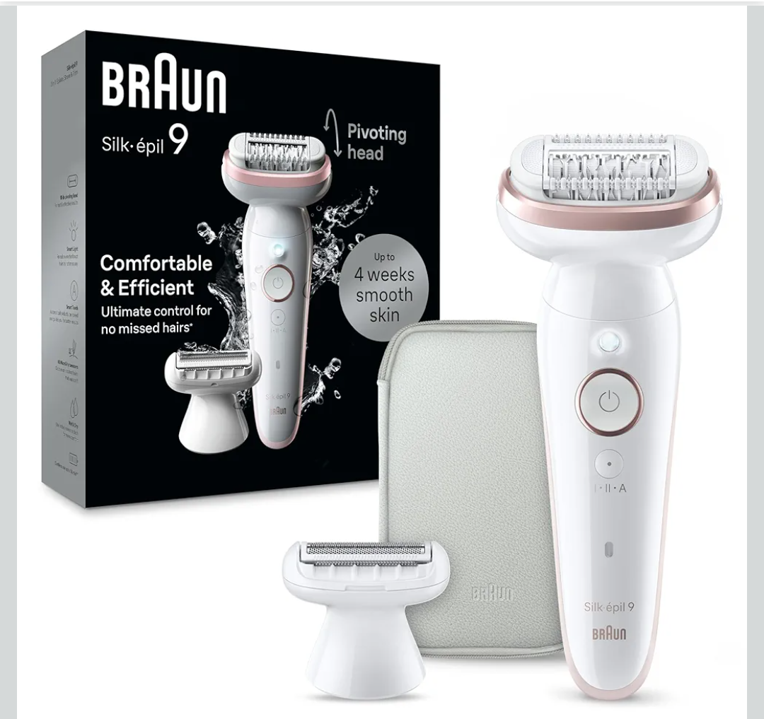 LPNPMEQ6718374 Braun Epilator Silk-épil 9, Hair Removal Device, Women Shaver & Trimmer, Pivoting Head, Wet and Dry Epilator, Includes Shaver Head and Trimmer Comb, SES9-030