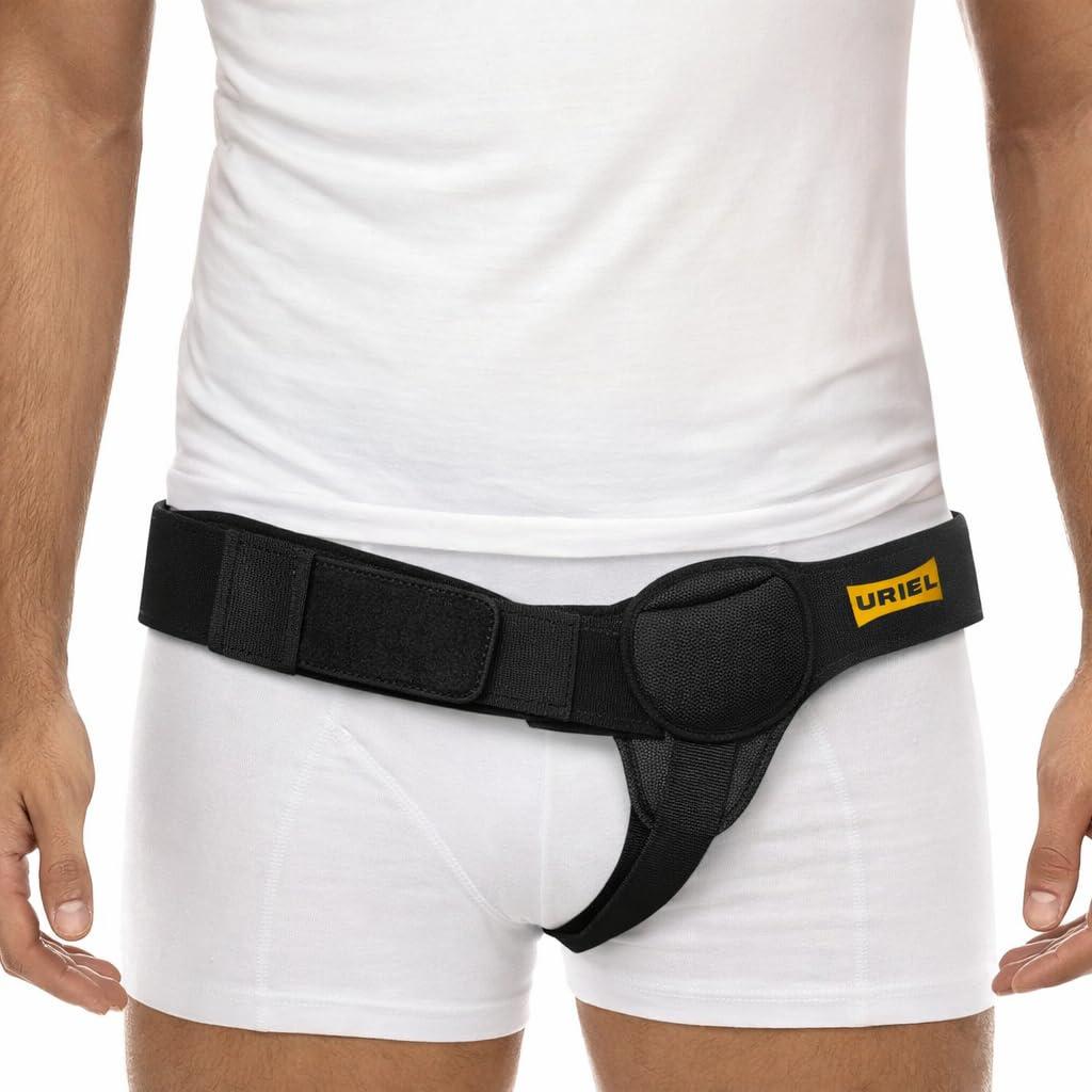 URIEL Left Side Hernia Belts for Men - Inguinal Hernia Belt for Men, Pre and Post Surgery Truss, Size Large, Black (39.8-44.5 Inches)