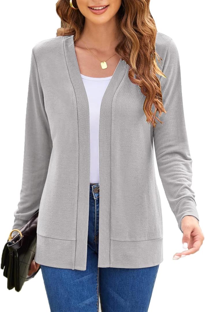 Womens Casual Lightweight Long Sleeve Cardigan Flowy Soft Open Front Knit Cardigan Sweaters (Gray, M)