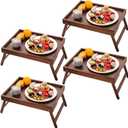 4 Pack Bamboo Bed Tray Table with Folding Legs,Breakfast Trays,Serving Tray for Food and Snack,Laptop Trays for Working(Brown)