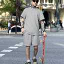 KUYIGO 2 Pieces Outfits Summer Tracksuit Sweatsuits Short Sleeve T-Shirts and Shorts Sets for Generation Z (Medium, A4 Light Grey)