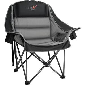 Oversized Camping Chair, Portable Folding Padded Camp Chairs with Side Pocket, Cup Holder, Heavy Duty Support 500LBS Outdoor Lounge Chair for Adults, Fishing, Sports, Trip, Black, 1pcs