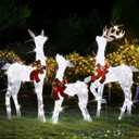 Lulu Home Christmas Yard Decoration, Set of 3 Pre-lit White Reindeer with 265 LEDs White Lights, 3D Light Up Glittered Standing Reindeer Family for Xmas Lighted Holiday Display Indoor Outdoor