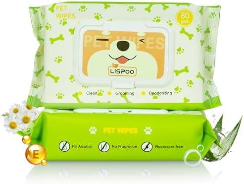  RIXBEO Unscented Hypoallergenic Pet Wipes - Deodorizing Cleaning Wipes for Dogs & Cats, Alcohol-Free & pH Balanced, Thick & Large Wipes for Paws, Body, Bum & Face, 80 Count, Pack of 5 