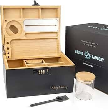 Lockable Storage Box with Combination Lock Compact Bamboo Wooden Organizer with Tray, Discreet Private Storage for Home (Bin Size :9.5 x 7.1 x 5.3 in)