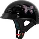 VCAN Cruiser Intricate Butterfly Motorcycle Half Helmet (Small, Gloss Black Butterfly)