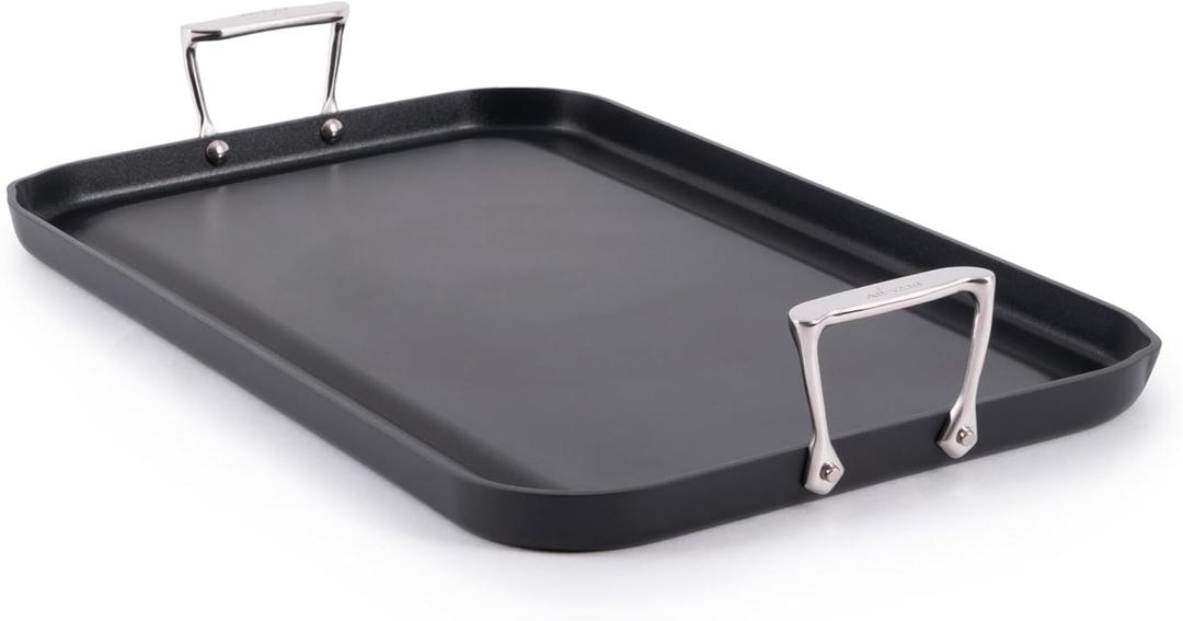 All-Clad HA1 Hard Anodized Nonstick Griddle Pan For Stovetop 13 x 20 Inch, Double Burner, Professional Cookware, Dishwasher-Friendly, Oven-Safe Up to 500F, Black
