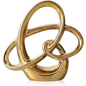 Modern Gold Knots Decor Ceramic Statue - Abstract Home Accent & Tabletop Figurine for Living Room, Bedroom, Bathroom, Office, Shelf, Mantel - Wedding, Coffee Table, Dining Room Centerpiece Decoration (Small)