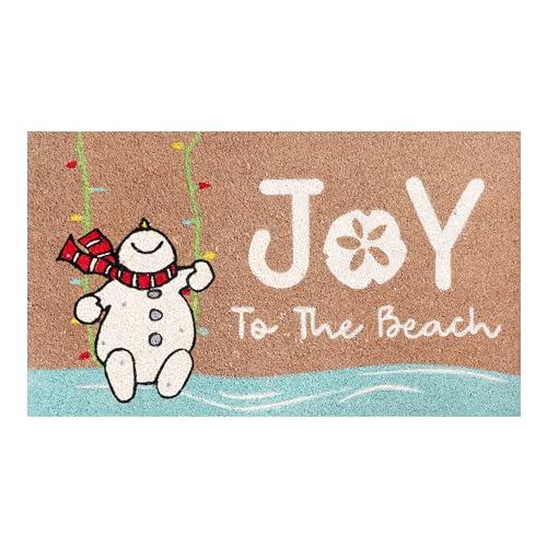 A1HC Natural Coco Coir Door Mat Joy The Beach with Heavy Duty Non-Slip PVC Backing - 18" x 30" - Easy to Clean, Welcome Mat for Home, Porch Decor, Low-Profile Durable Doormat