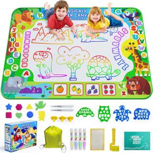 2 in 1 Water Doodle Mat,60 x 40 Inch Extra Large Drawing Mat with Backpack,Hopscotch Rug Design on Back,Educational Toys Gifts for Kids Boys Girls,Mess Free Painting for Toddlers Age 3-12 Year Old