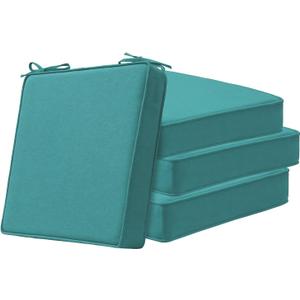 Square Corner Seat Cushions, 19" x 19" x 3", Set of 4, Indoor Outdoor Waterproof Weather Resistant Universal Chair Pads with Ties for Patio Furniture, Garden Deck Dining Chairs, Turquoise (19"x19")