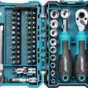 LIBRATON 1/4" Drive Mini Socket & Ratchet Wrench Set with Bits, 4-13mm Shallow Sockets, Magnetic Driver Handle, Extension Bars & Universal Joint, with Storage Case for DIY, Auto Repair