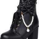 BEAUPAS Women's Platform Ankle Boots with Lace Pearl Chain Bow Chunky High Heel Goth Combat Boots