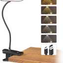 CUHIOY Desk Lamp Clip on Reading Light, USB-C Battery-Operated Rechargeable Table Lamps with Clamp for Dorm Home Office, 38LEDs Bed Headboard Light, 5 Colors 5 Brightness, Flexible Gooseneck (Black)