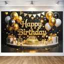 Luxurious Black Gold Happy Birthday Backdrop Banner Black Gold Photography Background for Home Outdoor Birthday Party Decoration Supplies 70.8 x 47.2 Inch