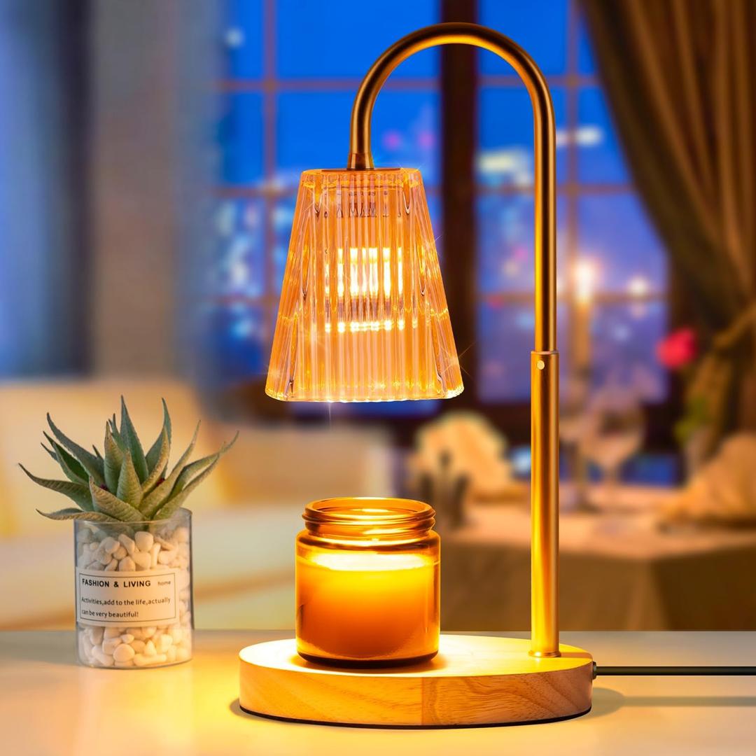 Candle Warmer Lamp with Timer: Electric Candles Wax Warmers Glass Lamps for Jar Candles Burner Adjustable Height and Dimmable Light Modern No Flame Scented Candle Warming Lantern
