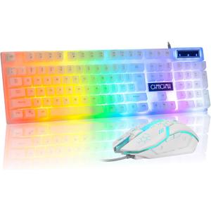 CHONCHOW LED Keyboard and Mouse, 104 Keys Rainbow Backlit Keyboard and 7 Color RGB Mouse, White Gaming Keyboard and Mouse Combo for PC Laptop Xbox PS4 Gamers and Work