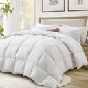 Globon Ultra-Soft Down Feather Comforter King Size, Luxurious Hotel Collection Fluffy Duvet Insert for All Season, Noiseless Shell,700 Filling Power, Medium Weight with Corner Tabs, White