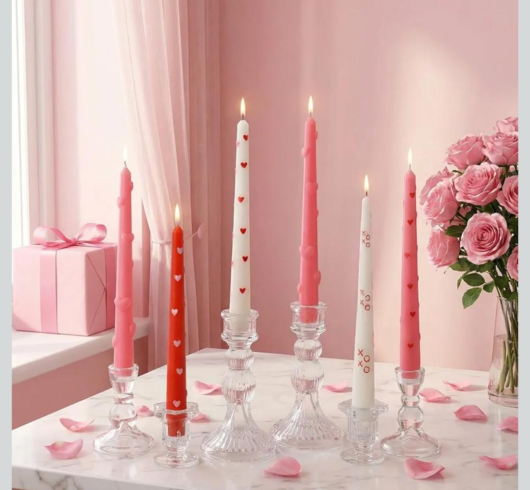 Nuanchu 4 Pcs Valentine Decorative Taper Candles 3D Heart Dripless Candlesticks Pink Red Spiral Taper Candles for for Valentine Anniversary Home Table Decoration Wedding Holiday Gift