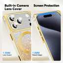 Misscase Magnetic Glitter Case for iPhone 17 Pro 6.3 Inch, Camera Protection, Compatible with MagSafe, Rectangle Cute Bling Sparkle Diamond Colorful Phone Cover, Drop-Tested & Shockproof-Gold