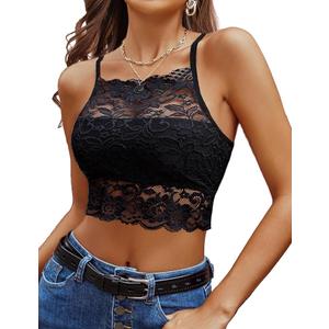 Avidlove Women's Lace Bralette High Neck Camisoles Crisscross Back Double Layer Crop Top,  Large
