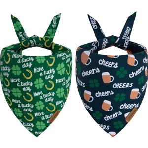 St. Patrick's Day Dog Bandana - 2 Pack Triangle Shamrock Dog Bandanas, Reversible Lucky Pet Scarf for Boys & Girls, Premium Durable Fabric, Holiday Bandana for Medium and Large Dogs (Large)