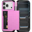 Nvollnoe Compatible with iPhone 17 Pro Case with Card Holder Dual Layer Heavy Duty Protective Shockproof Hidden Card Slot Slim Wallet Phone Case for Women&Men 6.3 inch(Hot Pink)