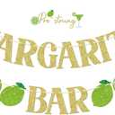 FOZEE Margarita Bar Banner, Margarita Party Decorations, Mexican Taco Bar Party Decorations, Margarita Decorations, Gold and Green Glitter