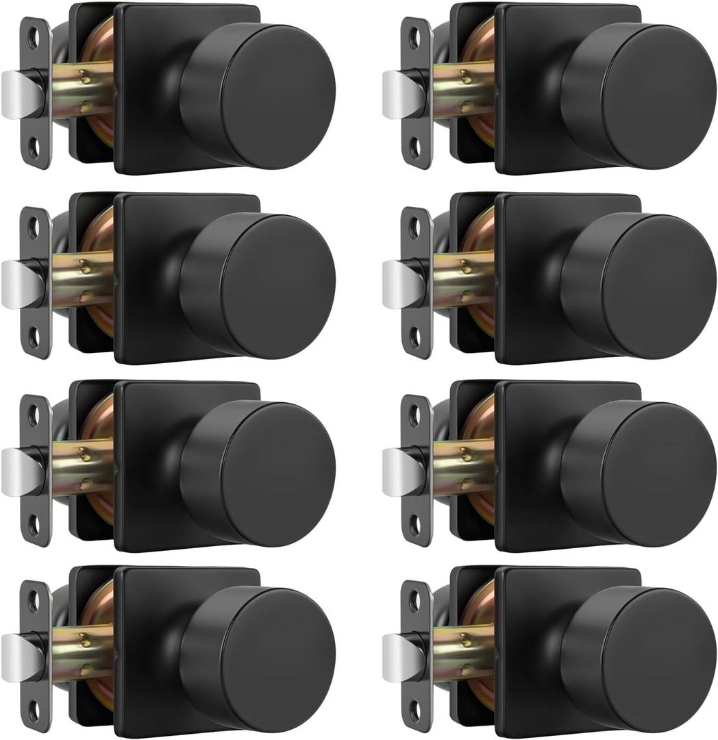 Goldenwarm Matte Black Closet Door Knobs, Passage Door Knobs Interior Hallway, Black Closet Door Knob No Lock 8 Pack