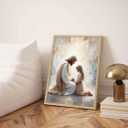 Jesus with Girl Wall Art Religious Wall Decor Christian Canvas Wall Art for Living Room Pictures of Jesus Children Painting Biblical Prayer Room Decor Christian Art Prints 16x24 Inch Unframed