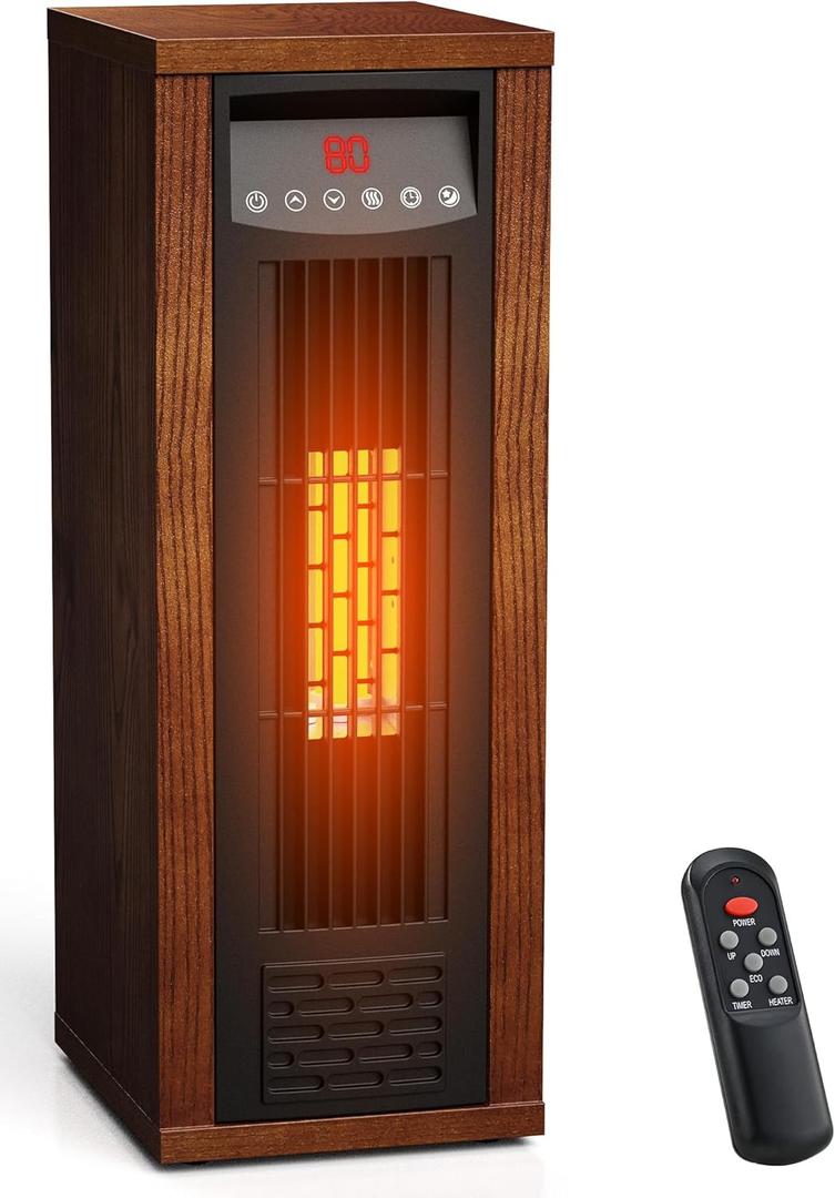 Air Choice Infrared Space Heater, 1500W Electric Portable Heater with Remote Control and Thermostat, Fast & Quiet Heating Tower Room Heater for Indoor Use, Bedroom, Office, Home, Chestnut